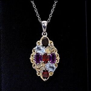 🗽Elegant Multicolor Gemstone Pendant Necklace 18k Yellow Gold Plated